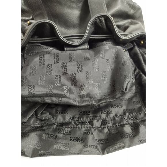 Michael Kors Black Leather Zipper Front Pockets Drawstring Closure Shoulder Bag - Picture 12 of 12